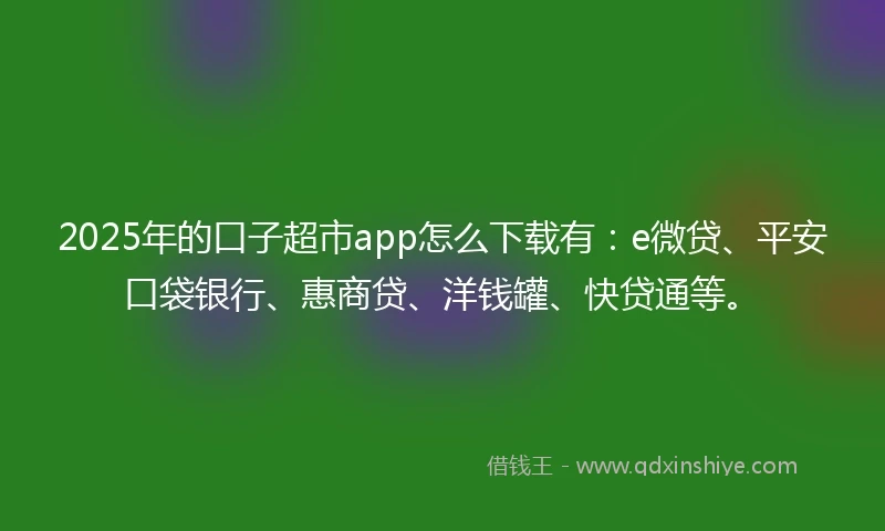 2025年的口子超市app怎么下载有:e微贷、平安口袋银行、惠商贷、洋钱罐、快贷通等。