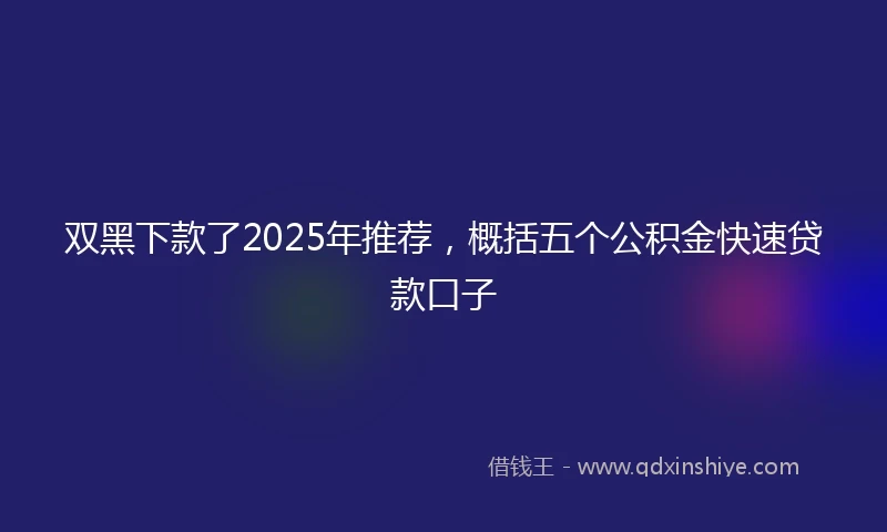 双黑下款了2025年推荐，概括五个公积金快速贷款口子