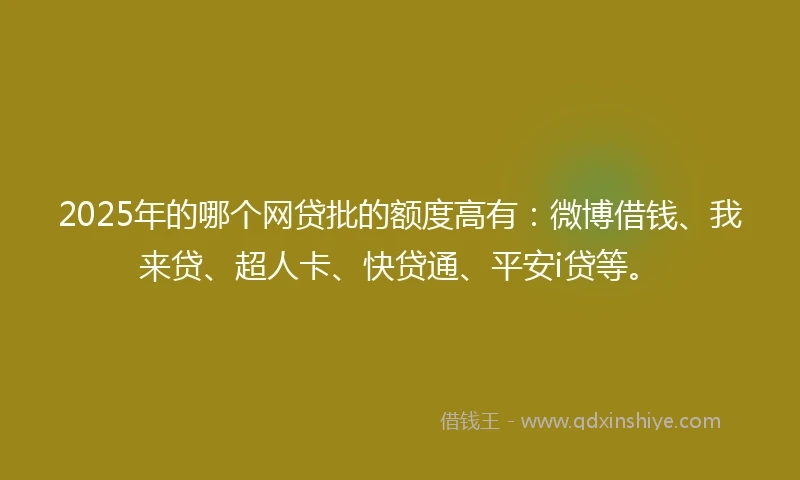 2025年的哪个网贷批的额度高有：微博借钱、我来贷、超人卡、快贷通、平安i贷等。