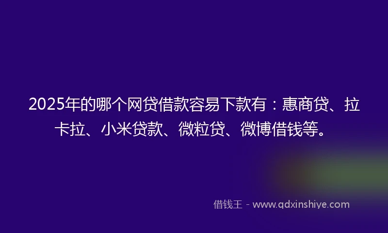 2025年的哪个网贷借款容易下款有：惠商贷、拉卡拉、小米贷款、微粒贷、微博借钱等。