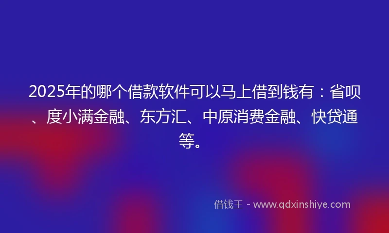 2025年的哪个借款软件可以马上借到钱有：省呗、度小满金融、东方汇、中原消费金融、快贷通等。