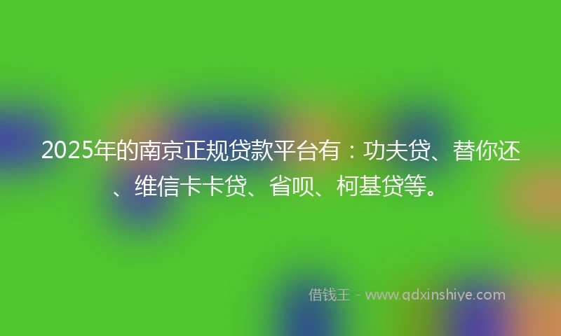 2025年的南京正规贷款平台有：功夫贷、替你还、维信卡卡贷、省呗、柯基贷等。