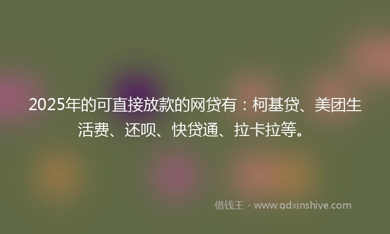 2025年的可直接放款的网贷有：柯基贷、美团生活费、还呗、快贷通、拉卡拉等。