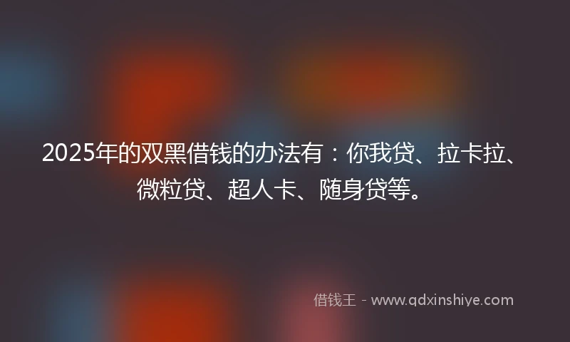 2025年的双黑借钱的办法有：你我贷、拉卡拉、微粒贷、超人卡、随身贷等。