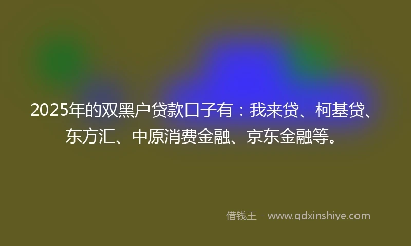 2025年的双黑户贷款口子有：我来贷、柯基贷、东方汇、中原消费金融、京东金融等。