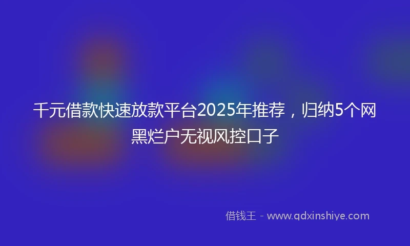 千元借款快速放款平台2025年推荐，归纳5个网黑烂户无视风控口子