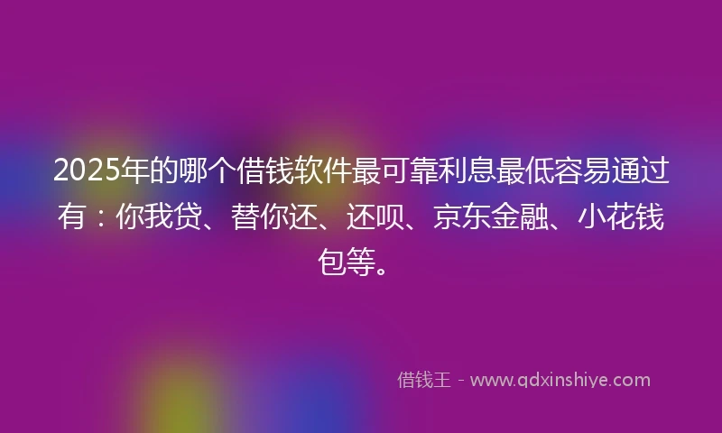 2025年的哪个借钱软件最可靠利息最低容易通过有：你我贷、替你还、还呗、京东金融、小花钱包等。