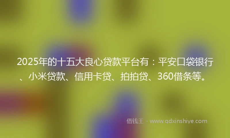2025年的十五大良心贷款平台有：平安口袋银行、小米贷款、信用卡贷、拍拍贷、360借条等。