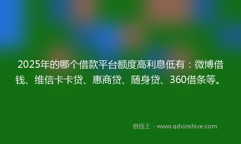 2025年的哪个借款平台额度高利息低有：微博借钱、维信卡卡贷、惠商贷、随身贷、360借条等。