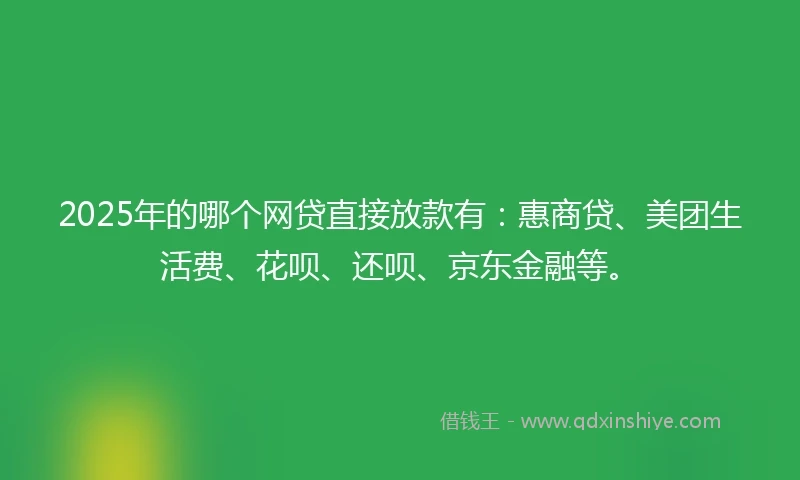 2025年的哪个网贷直接放款有：惠商贷、美团生活费、花呗、还呗、京东金融等。
