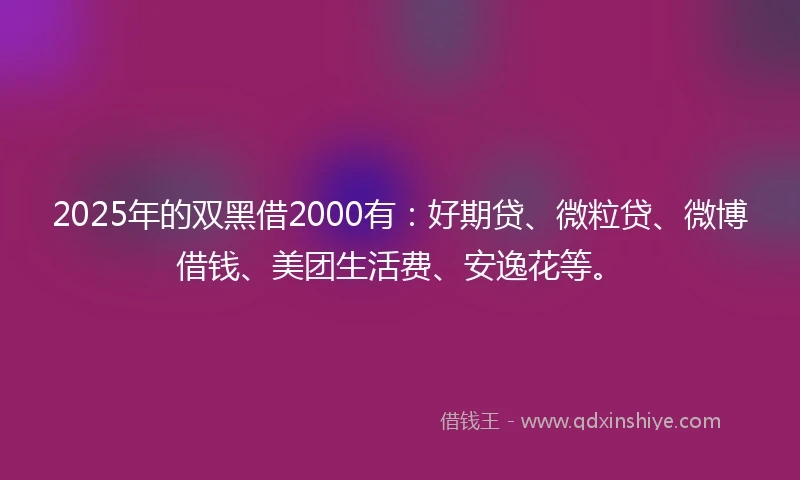2025年的双黑借2000有:好期贷、微粒贷、微博借钱、美团生活费、安逸花等。