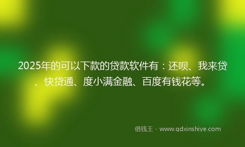 2025年的可以下款的贷款软件有：还呗、我来贷、快贷通、度小满金融、百度有钱花等。