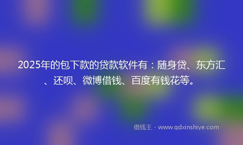 2025年的包下款的贷款软件有：随身贷、东方汇、还呗、微博借钱、百度有钱花等。