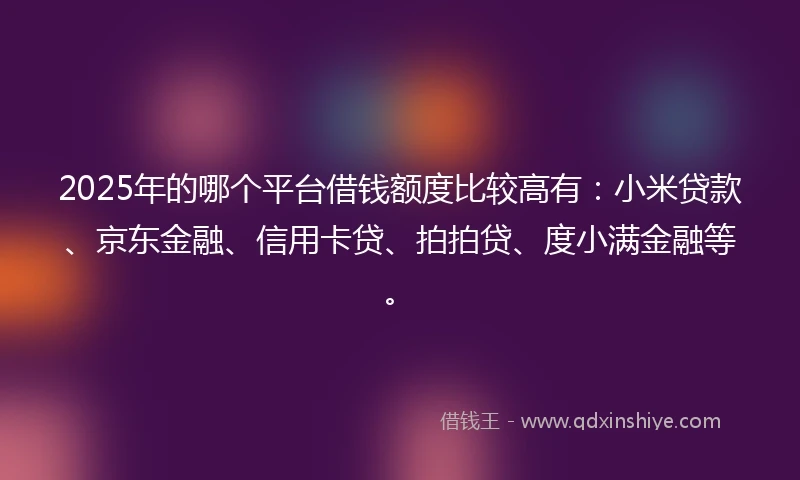 2025年的哪个平台借钱额度比较高有：小米贷款、京东金融、信用卡贷、拍拍贷、度小满金融等。
