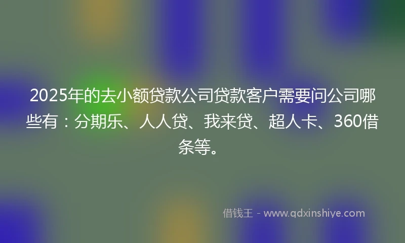 2025年的去小额贷款公司贷款客户需要问公司哪些有：分期乐、人人贷、我来贷、超人卡、360借条等。