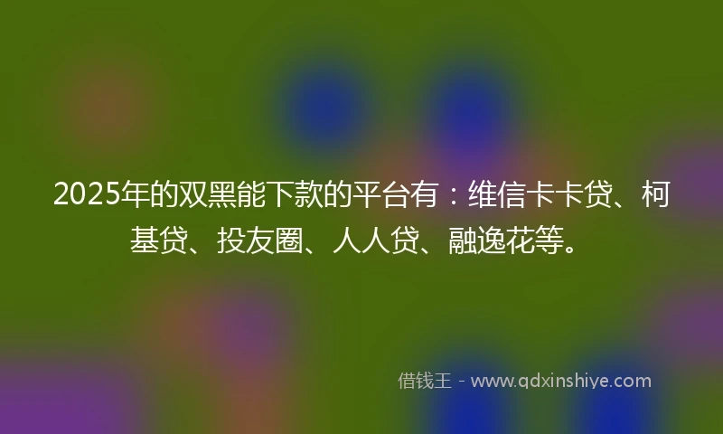 2025年的双黑能下款的平台有:维信卡卡贷、柯基贷、投友圈、人人贷、融逸花等。