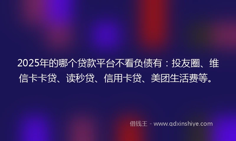 2025年的哪个贷款平台不看负债有：投友圈、维信卡卡贷、读秒贷、信用卡贷、美团生活费等。