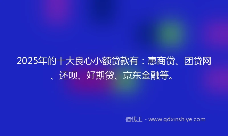 2025年的十大良心小额贷款有：惠商贷、团贷网、还呗、好期贷、京东金融等。