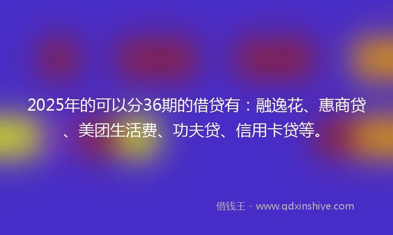 2025年的可以分36期的借贷有：融逸花、惠商贷、美团生活费、功夫贷、信用卡贷等。