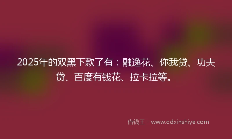 2025年的双黑下款了有:融逸花、你我贷、功夫贷、百度有钱花、拉卡拉等。