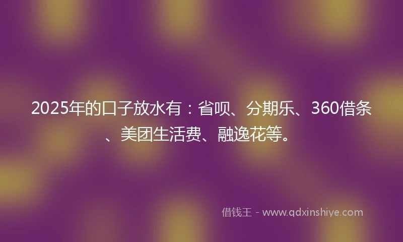 2025年的口子放水有：省呗、分期乐、360借条、美团生活费、融逸花等。