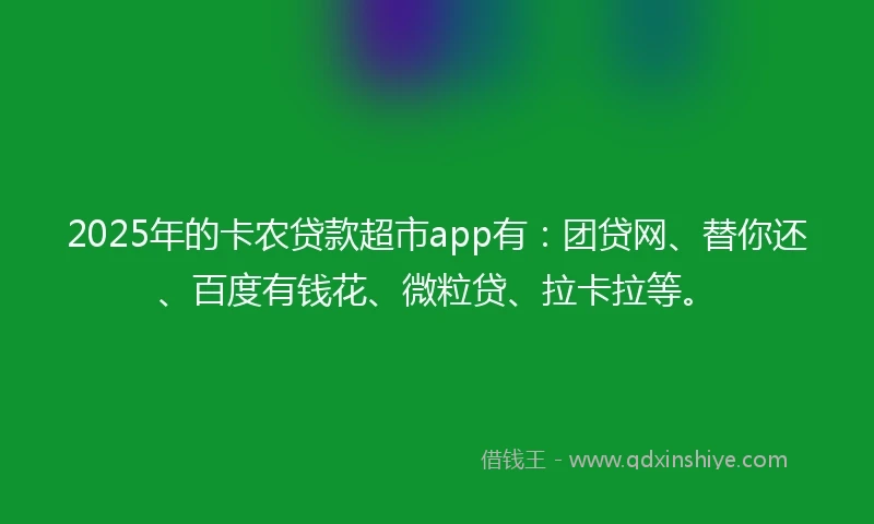 2025年的卡农贷款超市app有：团贷网、替你还、百度有钱花、微粒贷、拉卡拉等。