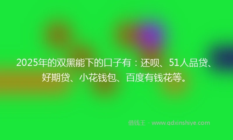 2025年的双黑能下的口子有：还呗、51人品贷、好期贷、小花钱包、百度有钱花等。