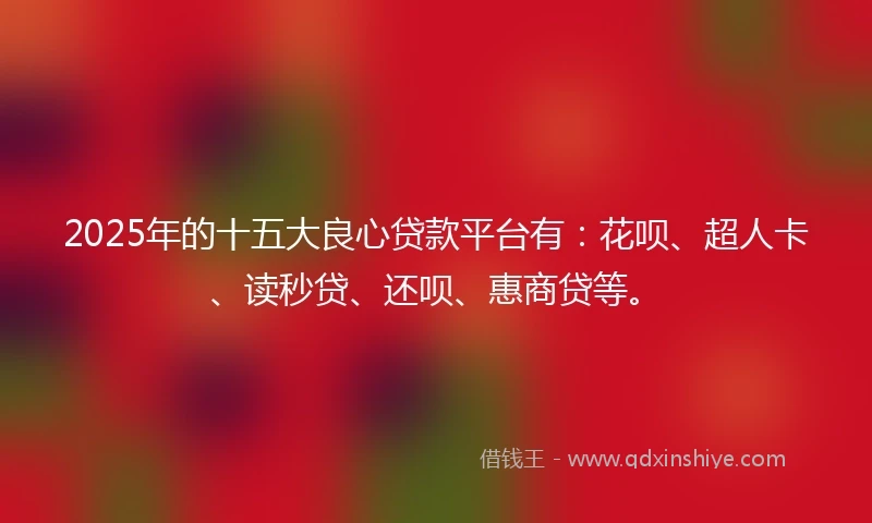 2025年的十五大良心贷款平台有：花呗、超人卡、读秒贷、还呗、惠商贷等。