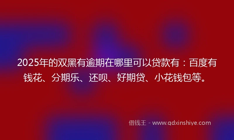 2025年的双黑有逾期在哪里可以贷款有：百度有钱花、分期乐、还呗、好期贷、小花钱包等。