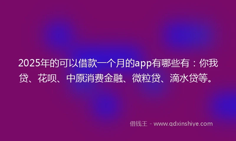 2025年的可以借款一个月的app有哪些有：你我贷、花呗、中原消费金融、微粒贷、滴水贷等。