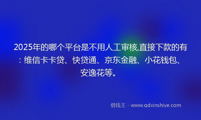 2025年的哪个平台是不用人工审核,直接下款的有：维信卡卡贷、快贷通、京东金融、小花钱包、安逸花等。