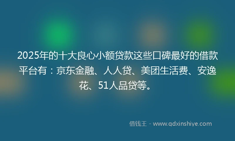 2025年的十大良心小额贷款这些口碑最好的借款平台有：京东金融、人人贷、美团生活费、安逸花、51人品贷等。