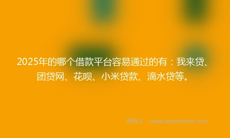 2025年的哪个借款平台容易通过的有：我来贷、团贷网、花呗、小米贷款、滴水贷等。