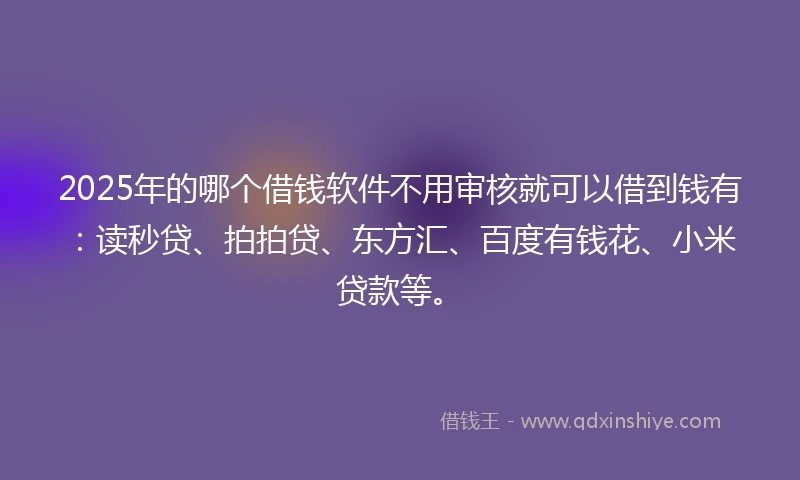 2025年的哪个借钱软件不用审核就可以借到钱有：读秒贷、拍拍贷、东方汇、百度有钱花、小米贷款等。