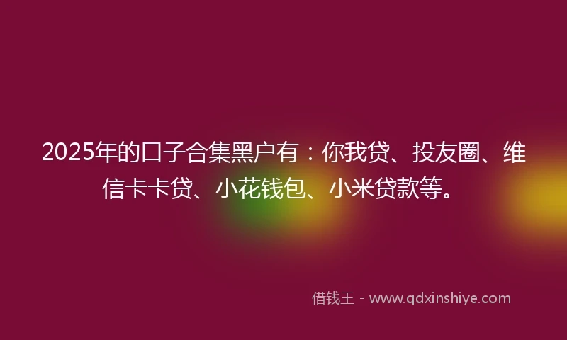 2025年的口子合集黑户有:你我贷、投友圈、维信卡卡贷、小花钱包、小米贷款等。