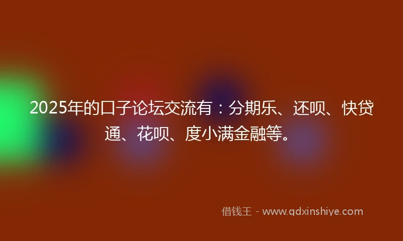 2025年的口子论坛交流有：分期乐、还呗、快贷通、花呗、度小满金融等。