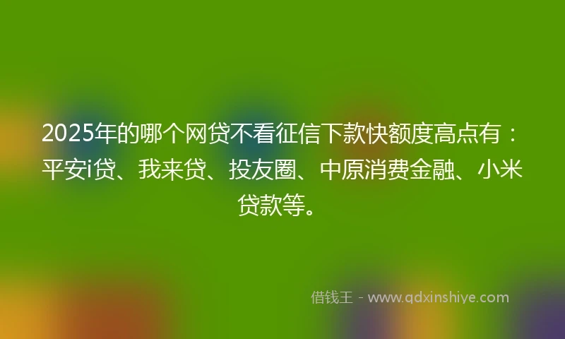 2025年的哪个网贷不看征信下款快额度高点有：平安i贷、我来贷、投友圈、中原消费金融、小米贷款等。