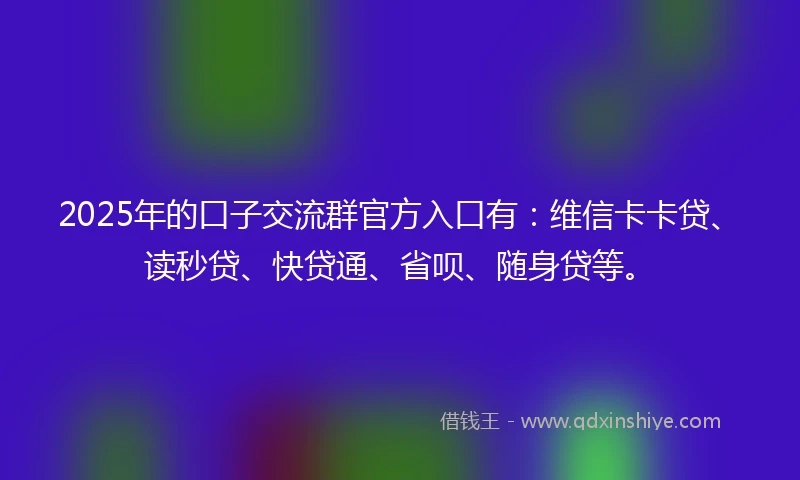 2025年的口子交流群官方入口有：维信卡卡贷、读秒贷、快贷通、省呗、随身贷等。