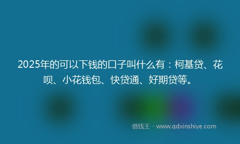 2025年的可以下钱的口子叫什么有:柯基贷、花呗、小花钱包、快贷通、好期贷等。
