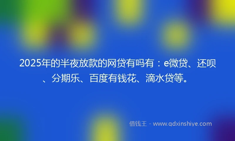2025年的半夜放款的网贷有吗有：e微贷、还呗、分期乐、百度有钱花、滴水贷等。