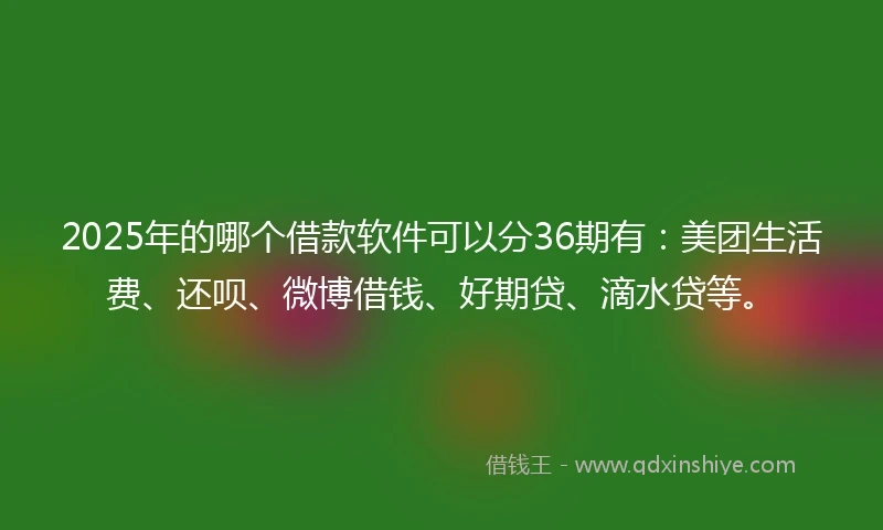 2025年的哪个借款软件可以分36期有：美团生活费、还呗、微博借钱、好期贷、滴水贷等。