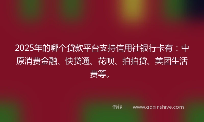 2025年的哪个贷款平台支持信用社银行卡有：中原消费金融、快贷通、花呗、拍拍贷、美团生活费等。