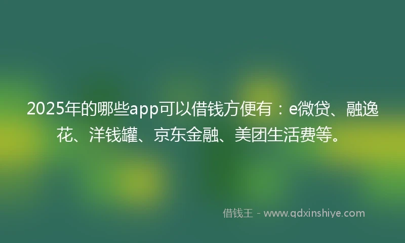 2025年的哪些app可以借钱方便有：e微贷、融逸花、洋钱罐、京东金融、美团生活费等。