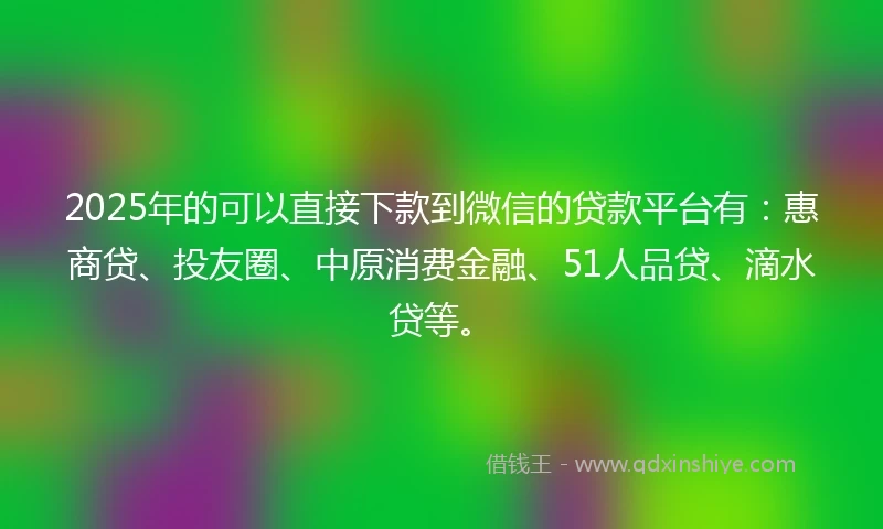 2025年的可以直接下款到微信的贷款平台有：惠商贷、投友圈、中原消费金融、51人品贷、滴水贷等。