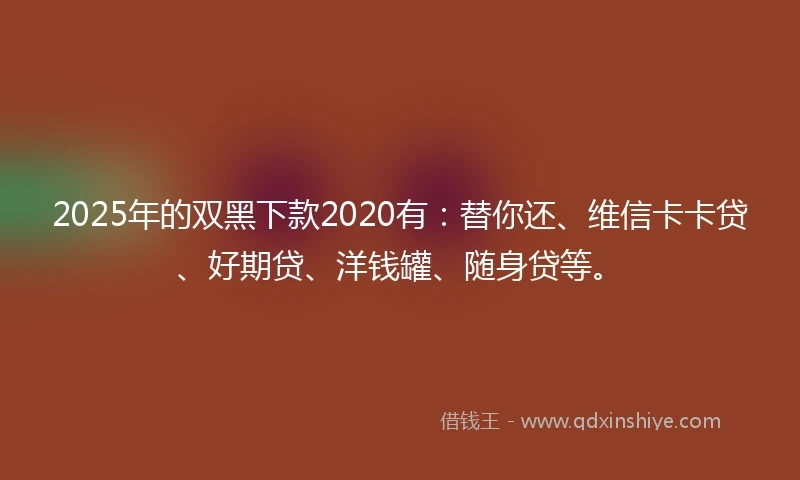 2025年的双黑下款2020有：替你还、维信卡卡贷、好期贷、洋钱罐、随身贷等。