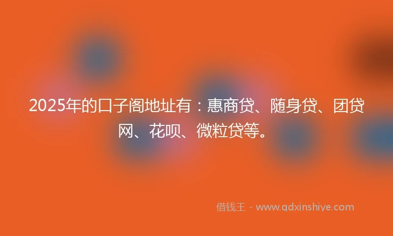 2025年的口子阁地址有：惠商贷、随身贷、团贷网、花呗、微粒贷等。