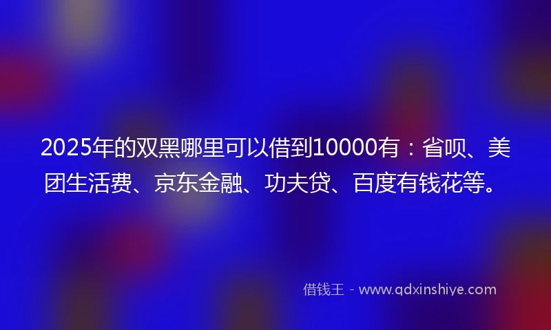 2025年的双黑哪里可以借到10000有：省呗、美团生活费、京东金融、功夫贷、百度有钱花等。