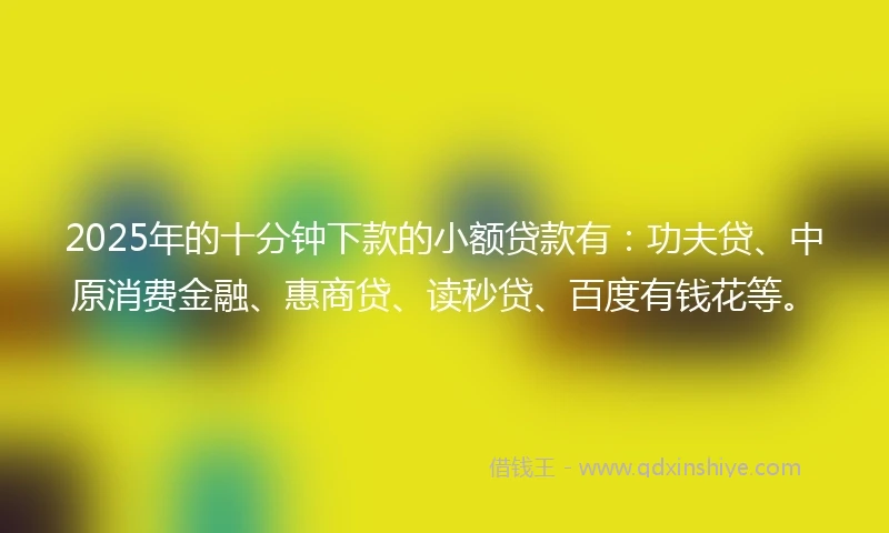 2025年的十分钟下款的小额贷款有：功夫贷、中原消费金融、惠商贷、读秒贷、百度有钱花等。