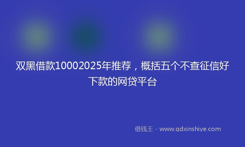 双黑借款10002025年推荐，概括五个不查征信好下款的网贷平台