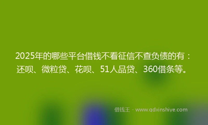 2025年的哪些平台借钱不看征信不查负债的有：还呗、微粒贷、花呗、51人品贷、360借条等。